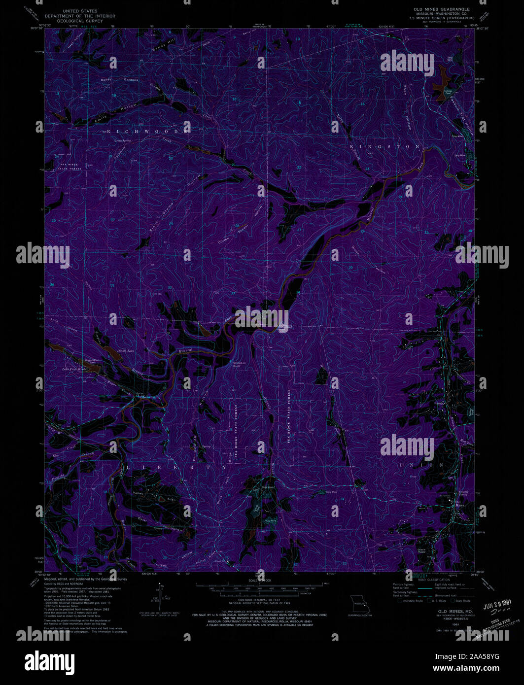 USGS TOPO Map Missouri MO Old Mines 323729 1981 24000 Inverted ...