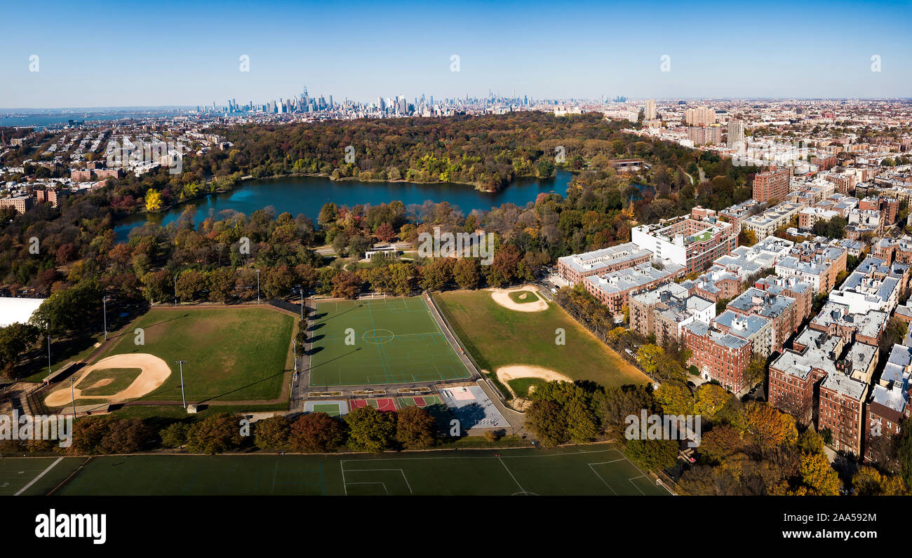 Panoramic skyline of New York and the Central park aerial view Stock Photo