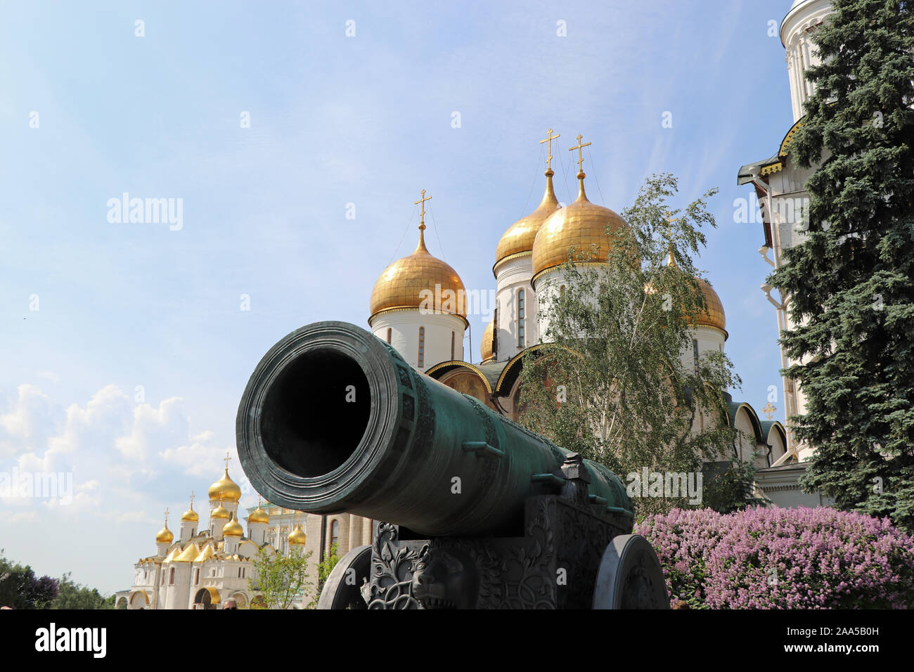 Tsar's cannon in Moscow Kremlin and Cathedral of the Assumption Stock Photo