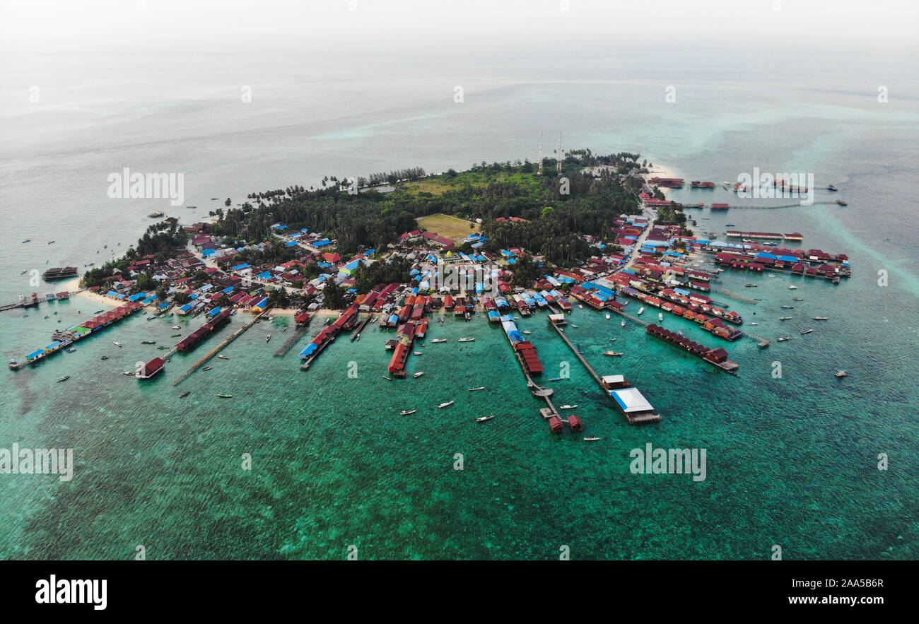 Aerial view of Derawan Island in the province of East Kalimantan in Indonesia Stock Photo