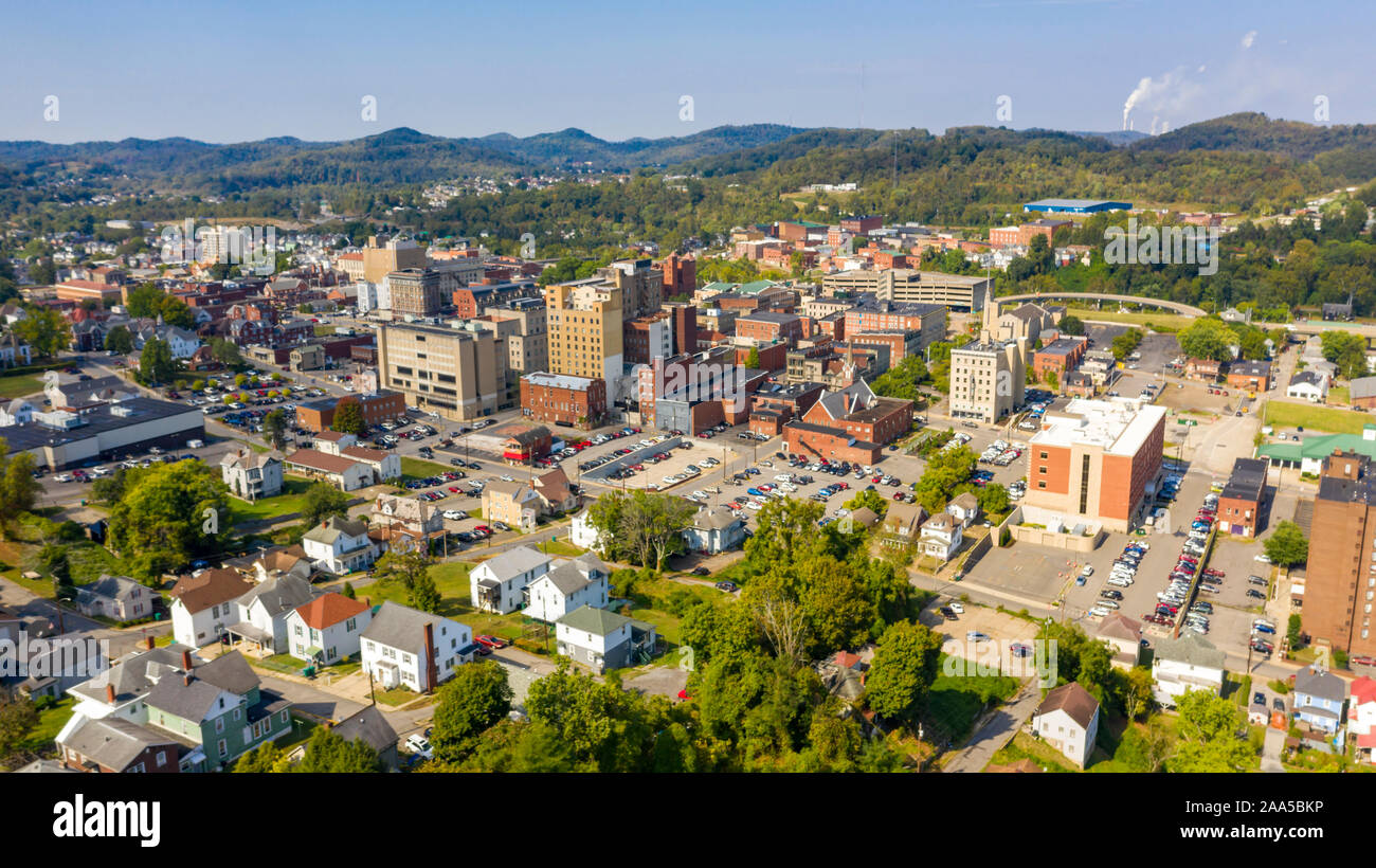 Aerial View Downtown Metro Area in and around Clarksburg WV USA Stock
