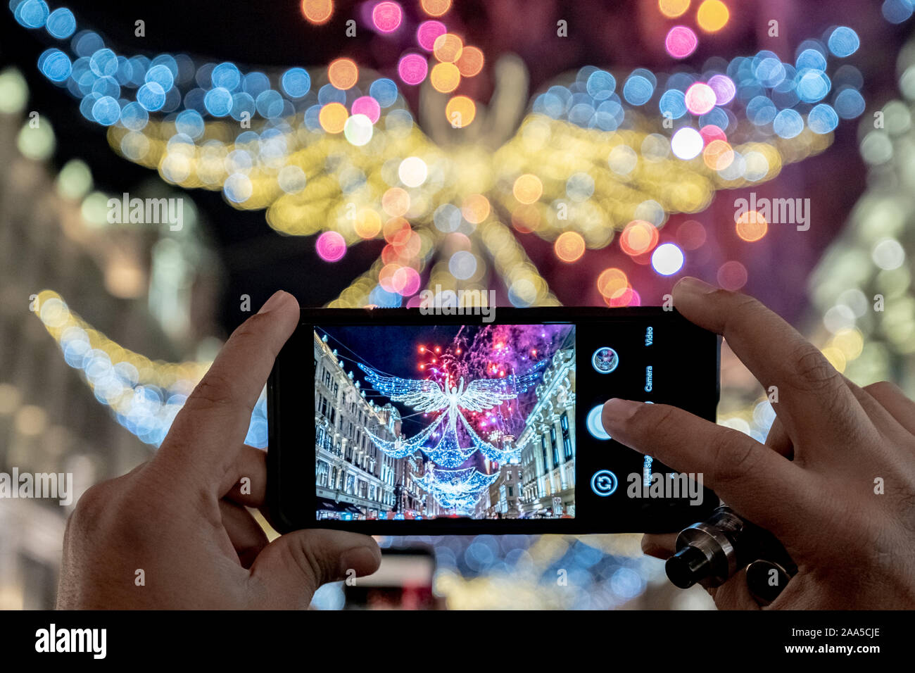 London, UK. 14th Nov 2019. Regent Street Christmas Lights switch-on with fireworks display. Credit: Guy Corbishley/Alamy Live News Stock Photo