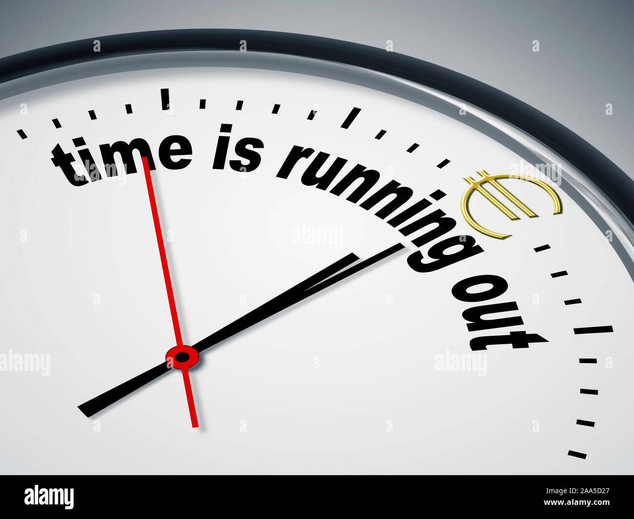 Ein simples Ziffernblatt mit der Aufschrift: 'Time ist running out' Stock Photo