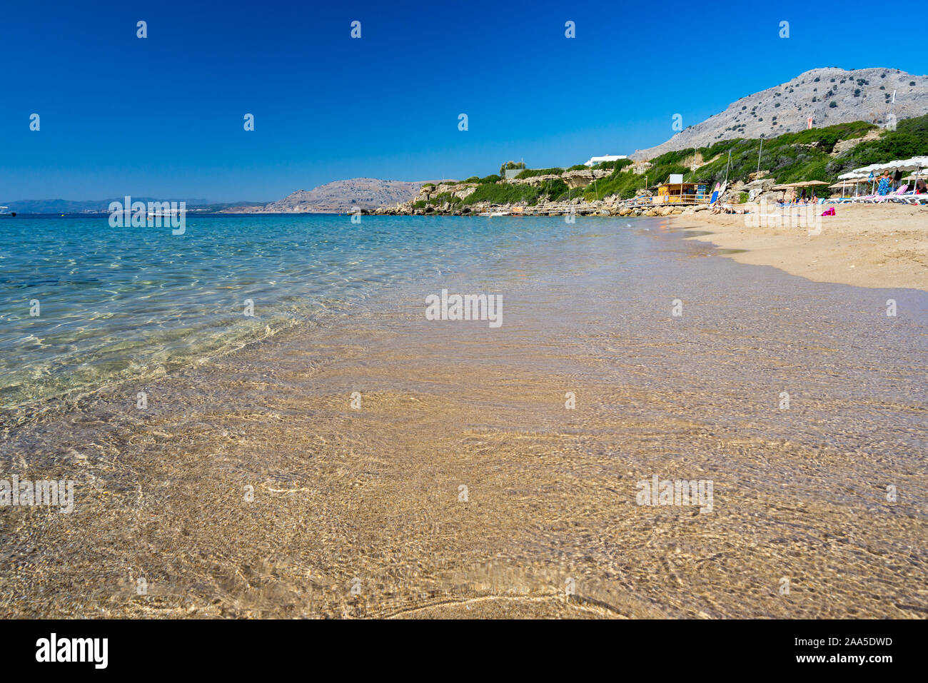 Beautiful summers day at Pefkos Beach or Pefki on the Greek Island of Rhodes Greece Europe Stock Photo