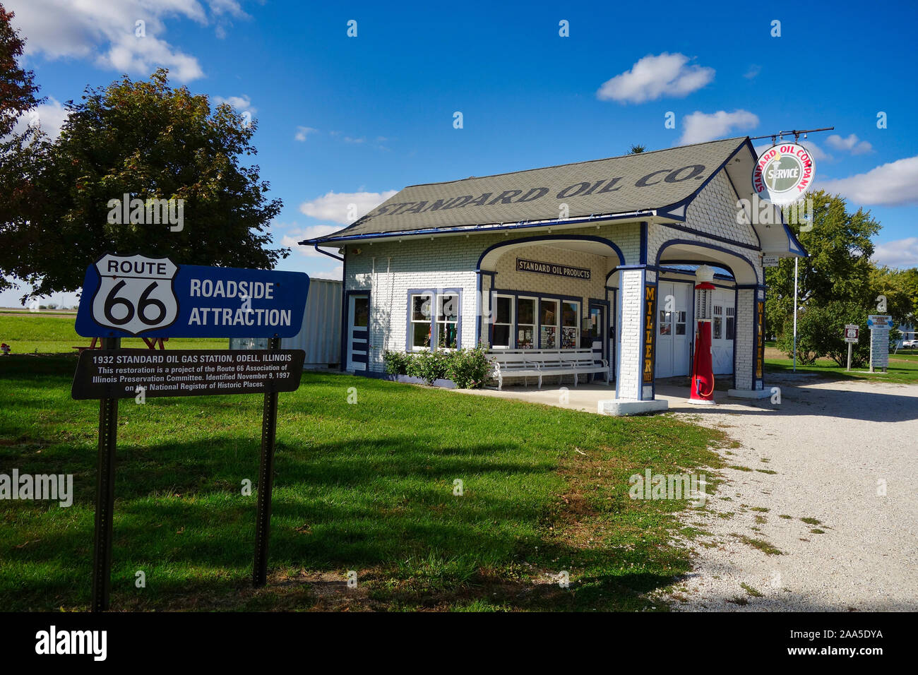 Restored Standard Co Oil gas station on Route 66 in Odell, Il Stock