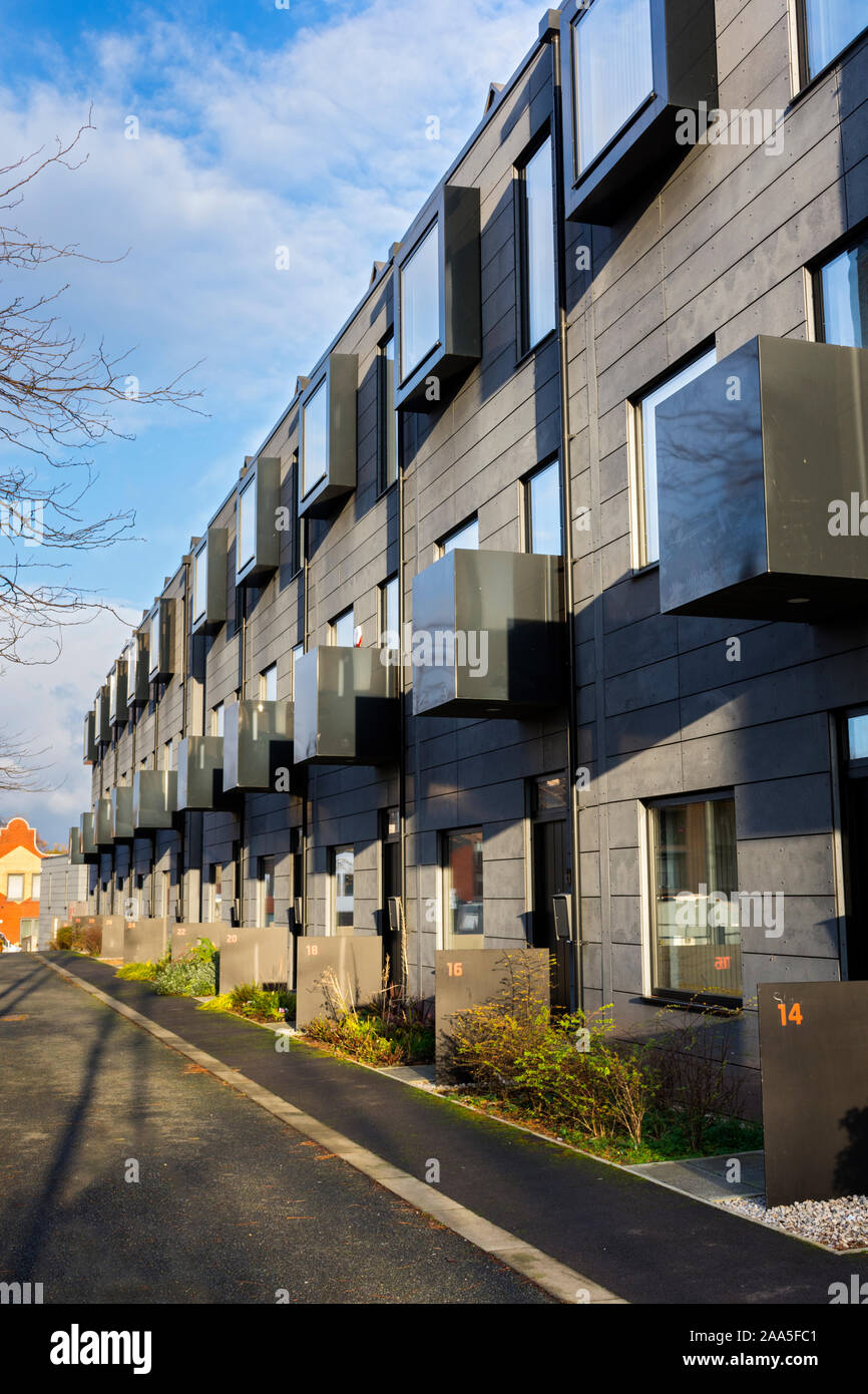 The hoUSe modular housing development (Urban Splash), at the Cotton Field marina, New Islington, Ancoats, Manchester, UK Stock Photo