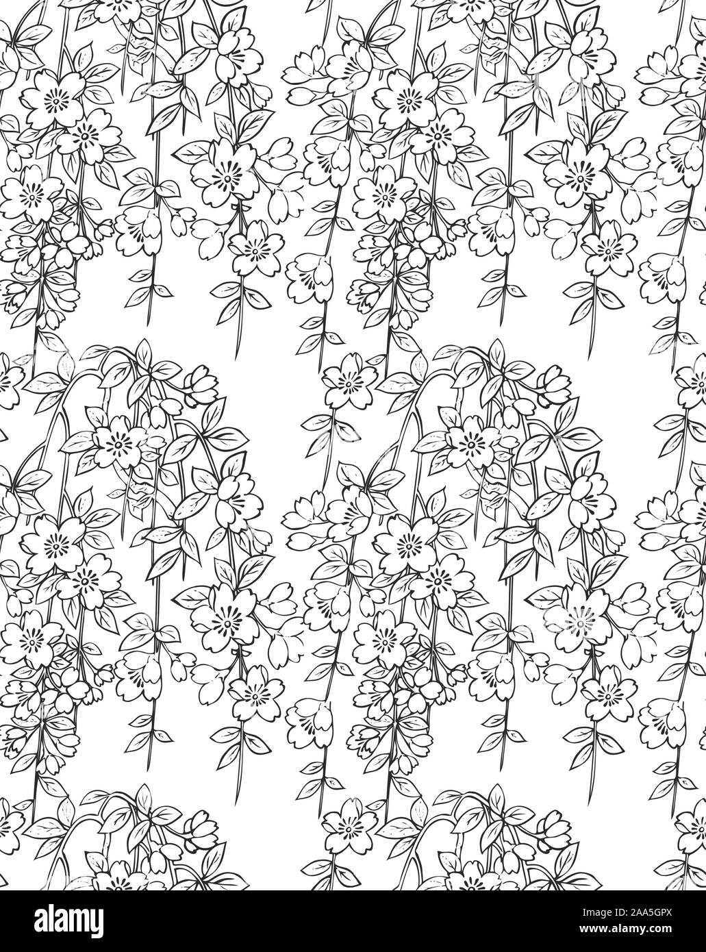 Vector flower seamless pattern,floral background. Line art. Vector