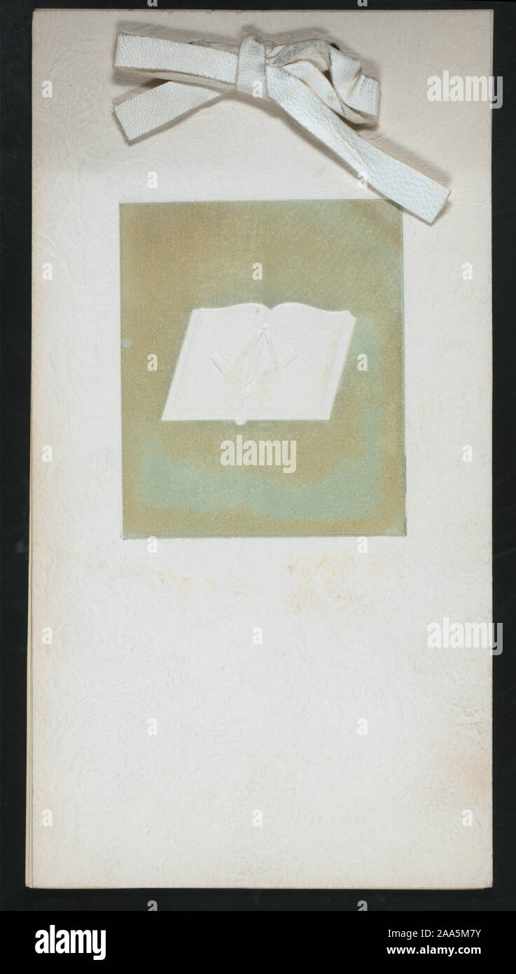 OPEN BOOK WITH MASONIC LOGO ON GREEN GROUND; WHITE RIBBON; TOASTS