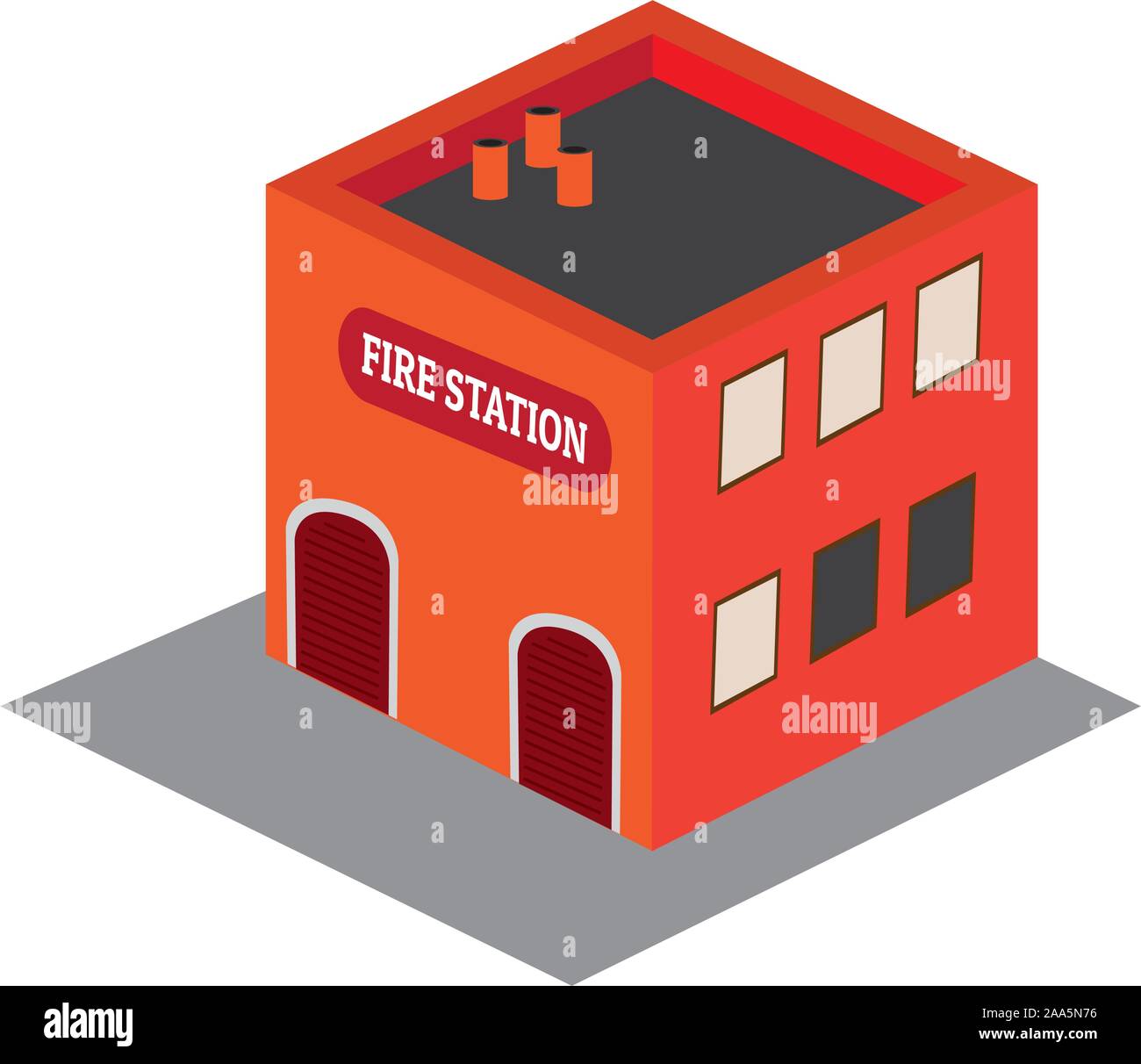 Isoalted 3D fire station building - Vector illustration Stock Vector