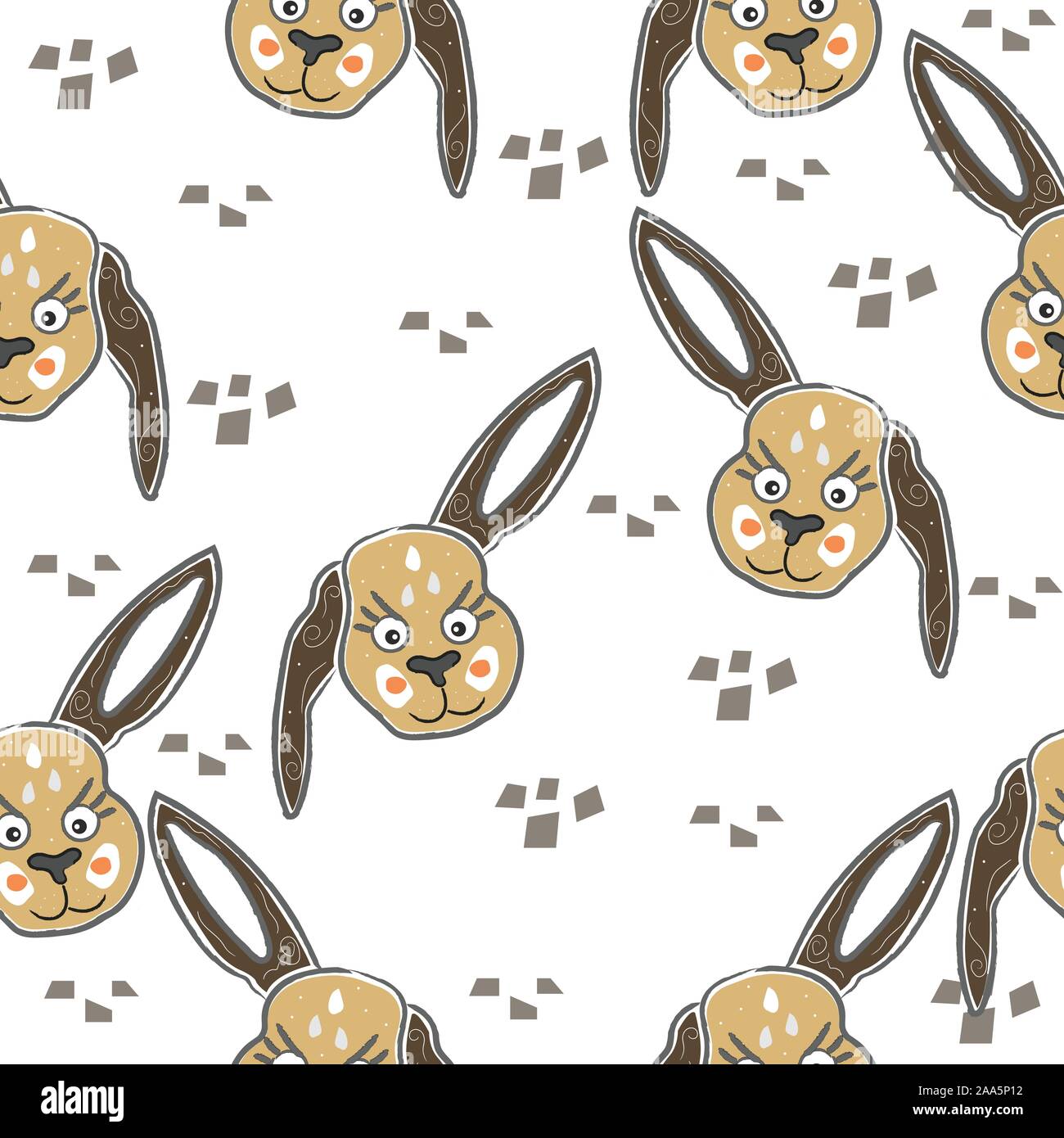 Seamless Pattern with cute bunnies. Hand Drawn cartoon Style. Vector ...