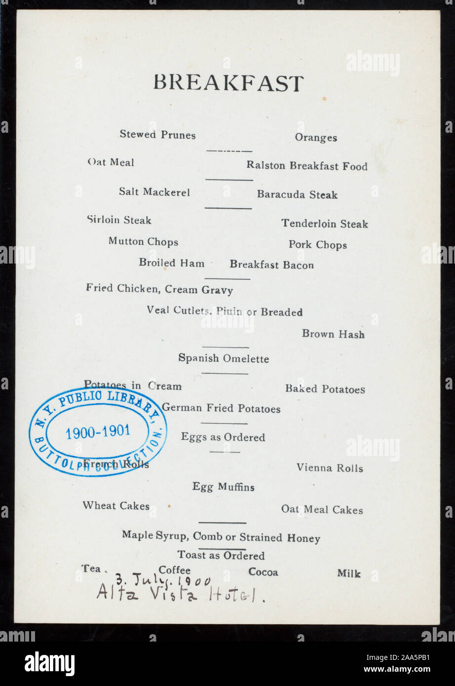 [SPONSOR & DATE INFO HANDWRITTEN]; TABLE D'HOTE MENU; BREAKFAST [held