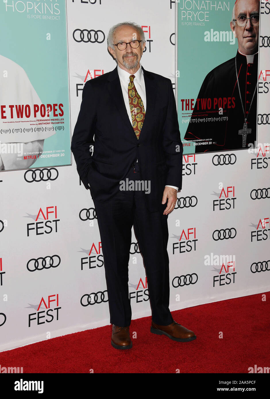 HOLLYWOOD, CA - NOVEMBER 18: Jonathan Pryce attends "The Two Popes" premiere during AFI FEST 2019 presented by Audi at TCL Chinese Theatre on November 18, 2019 in Hollywood, California. Stock Photo