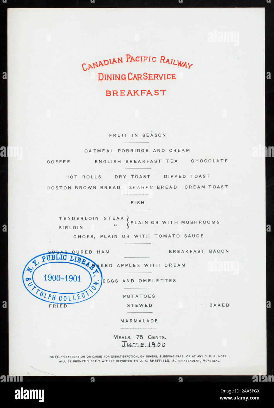 Place Viger Dining Car Menu