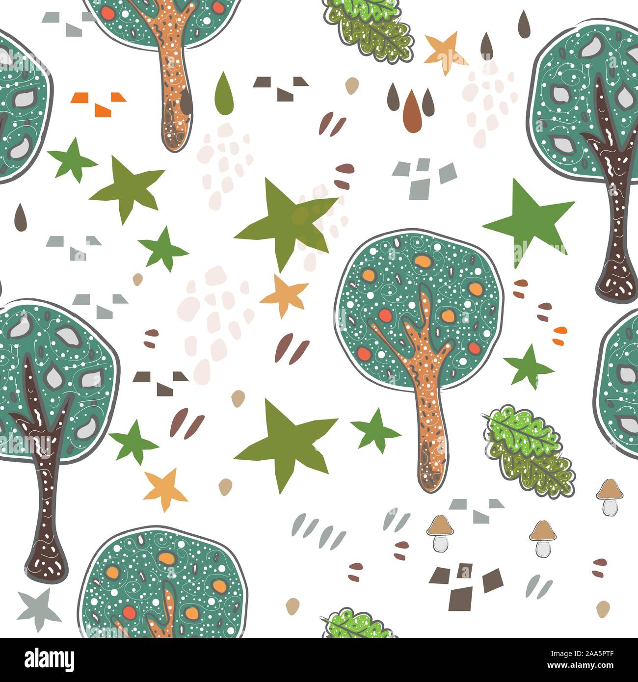 Seamless Pattern with Cute Hand Drawn Trees. Scandinavian Style. Vector ...