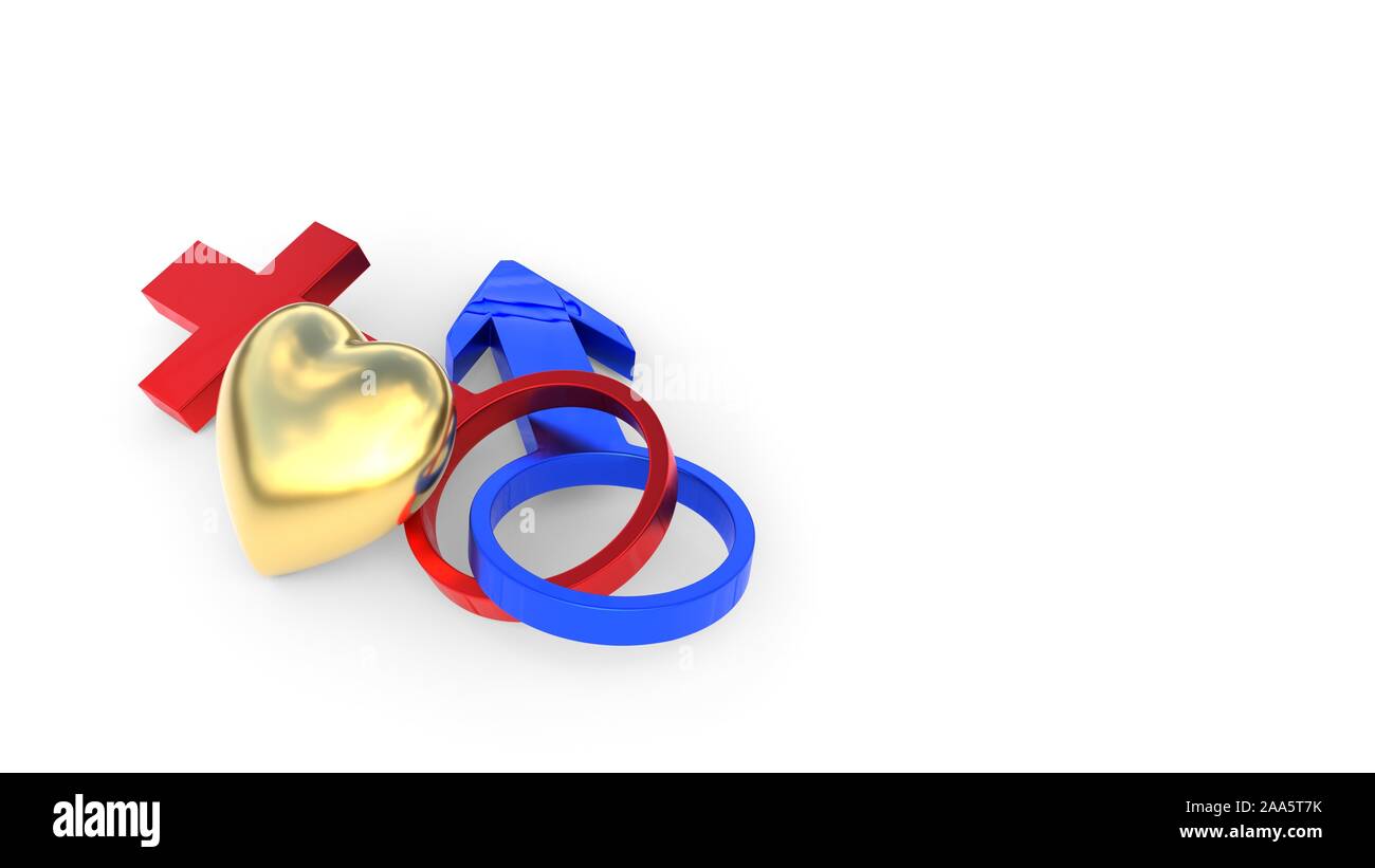 Man and woman symbol and gold heart, 3d render Stock Photo - Alamy