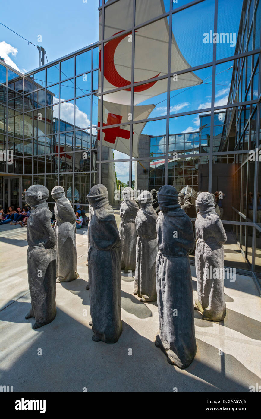 Switzerland, Geneva, International Red Cross and Red Crescent Museum, Atrium, mixed media sculptures by Carl Bucher, 'The Petrified Ones'  1979 Stock Photo