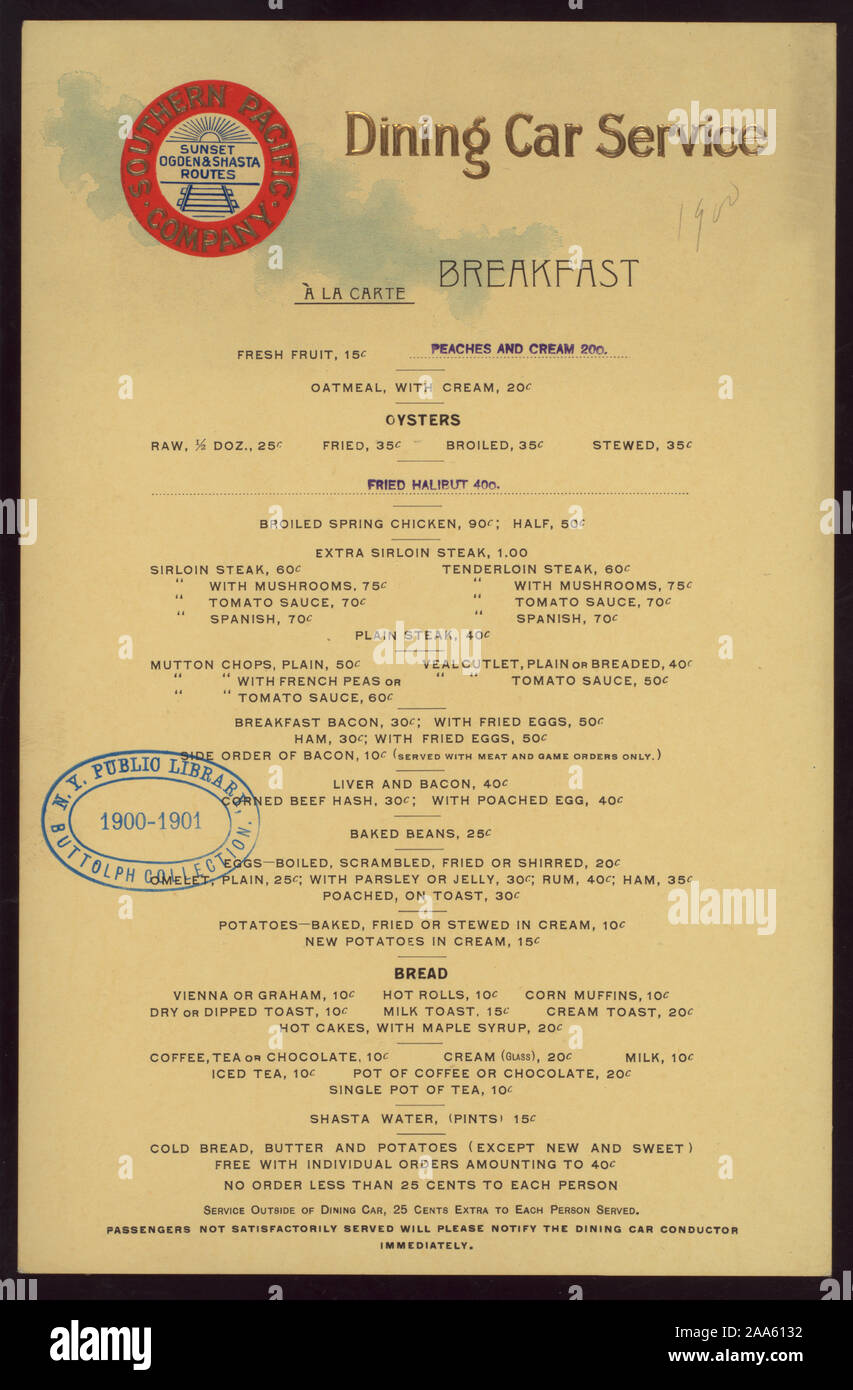 The buttolph collection of menus hi-res stock photography and images ...
