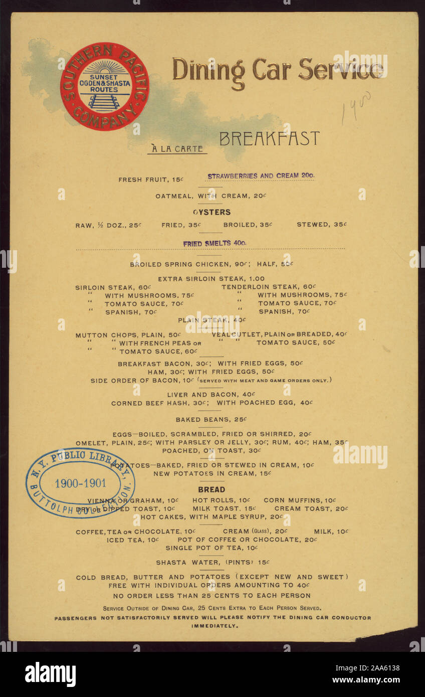 The buttolph collection of menus hi-res stock photography and images ...