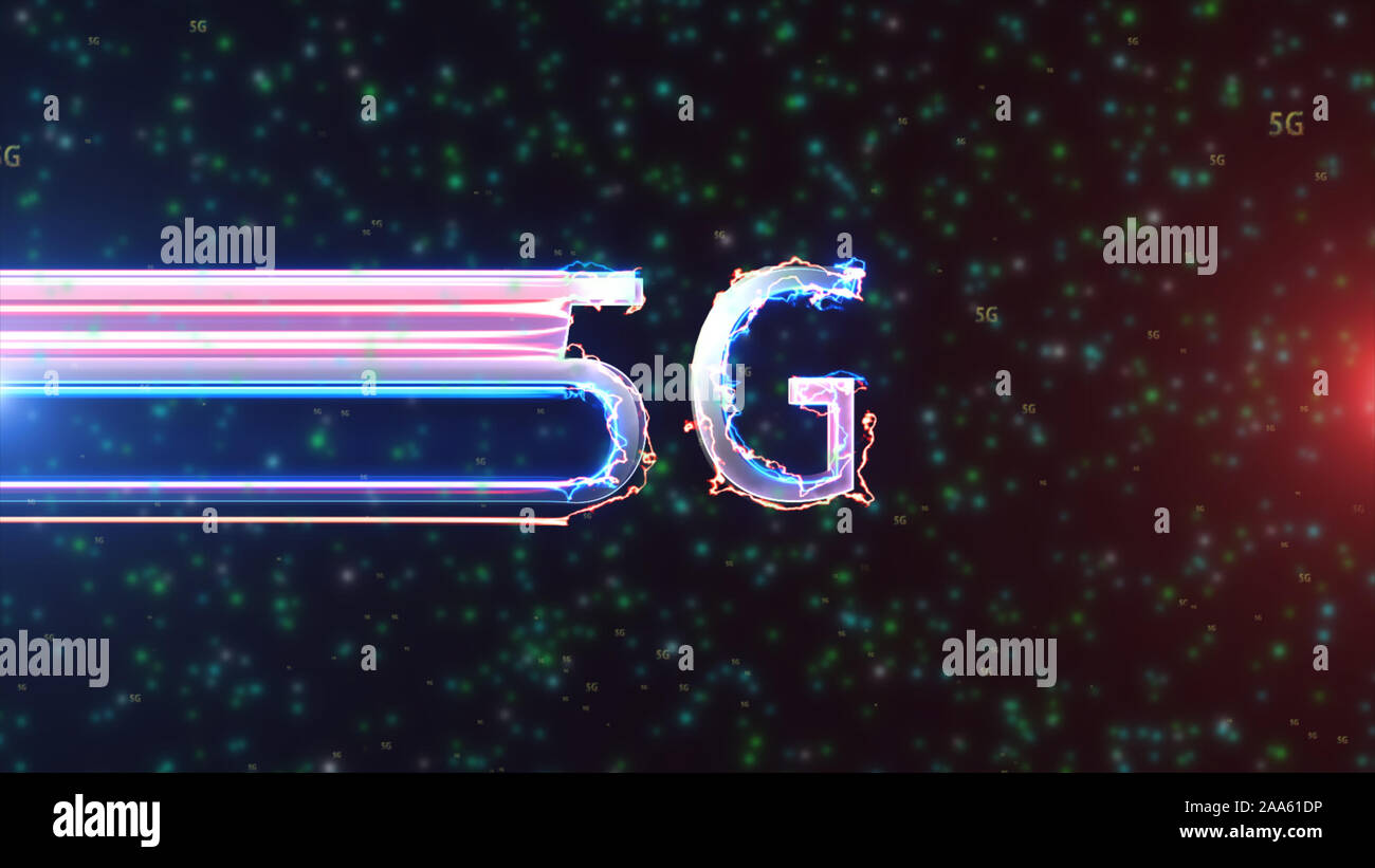 5G arc reactor and particle appearance with intro render Stock Photo