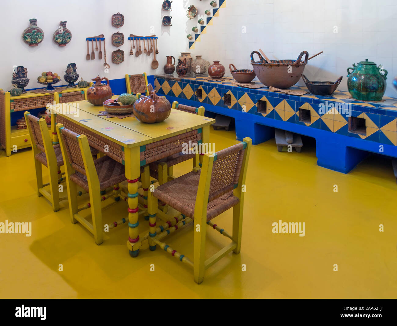 Kitchen in Frida Kahlo's Blue House, Coyoacan, Mexico City, Mexico Stock Photo