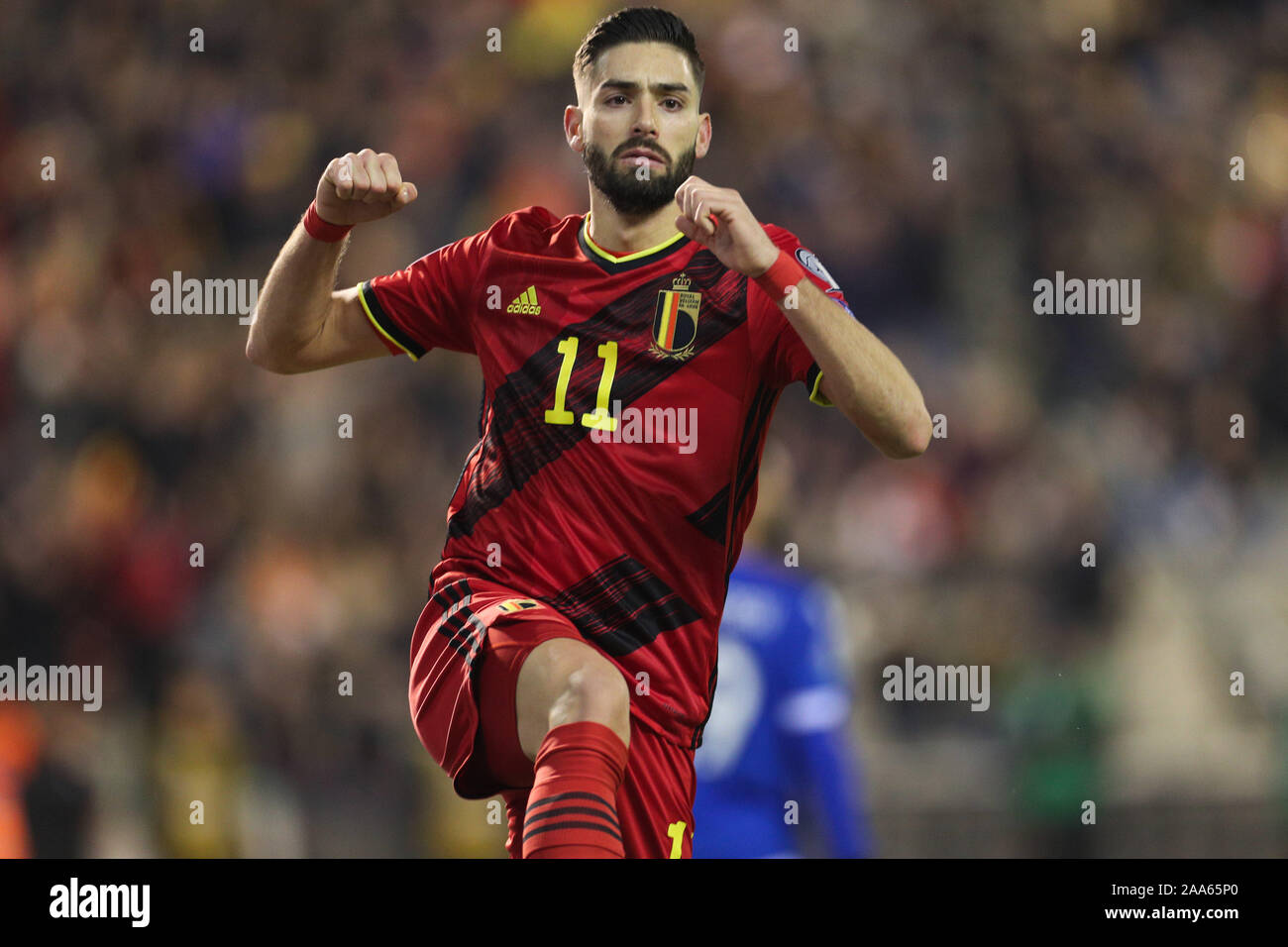 Brussels, Belgium. 19th Nov, 2019. Yannick Carrasco of Belgium celebrates during a UEFA Euro 2020 group I qualifying match between Belgium and Cyprus in Brussels, Belgium, Nov. 19, 2019. Credit: Zheng Huansong/Xinhua/Alamy Live News Stock Photo