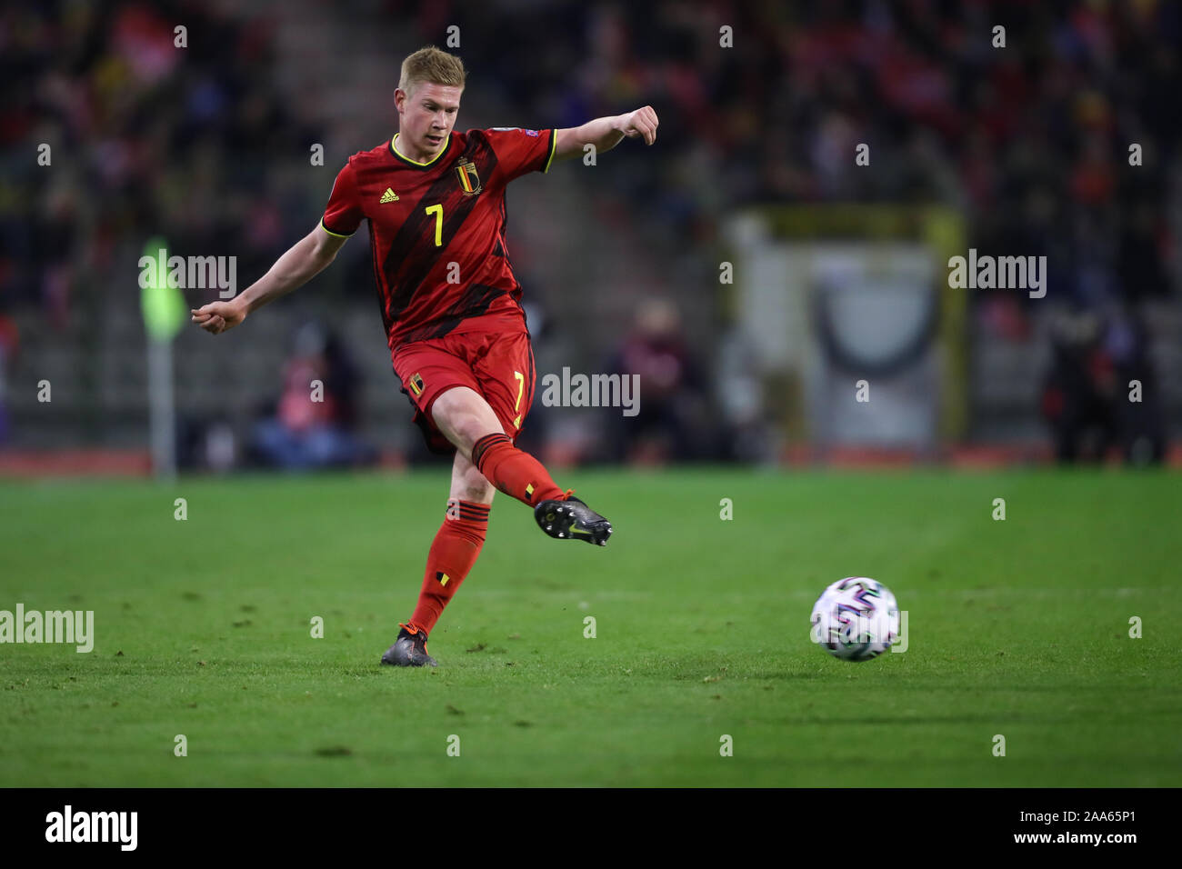 Brussels, Belgium. 19th Nov, 2019. Kevin De Bruyne of Belgium competes during a UEFA Euro 2020 group I qualifying match between Belgium and Cyprus in Brussels, Belgium, Nov. 19, 2019. Credit: Zhang Cheng/Xinhua/Alamy Live News Stock Photo