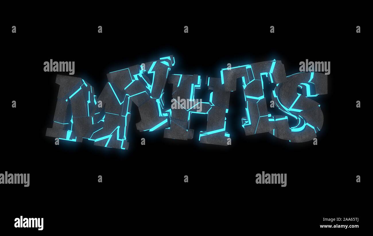 Myhts fragmented writing background, 3d render Stock Photo - Alamy
