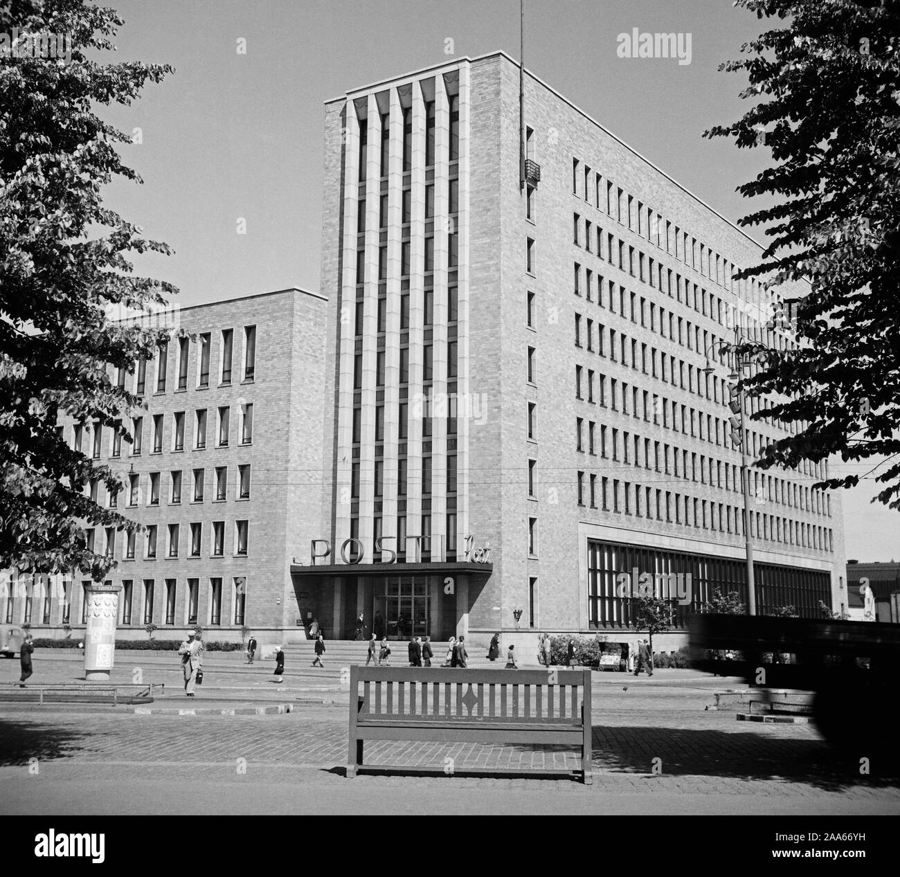 Helsinki 1947, Postitalo, General Post Office, the headquarters of Finnish postal and telegraph services is situated at the junction between Mannerheimintie and Postikatu. Stock Photo