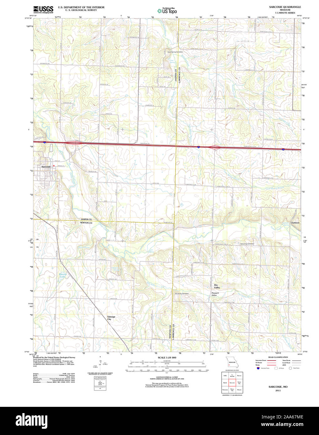 USGS TOPO Map Missouri MO Sarcoxie 20111212 TM Restoration Stock Photo