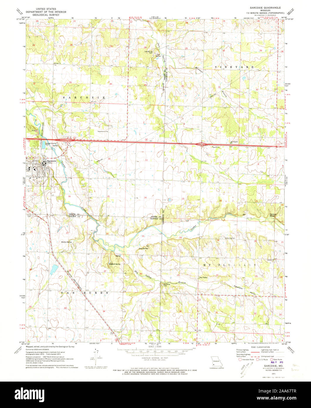 USGS TOPO Map Missouri MO Sarcoxie 324072 1971 24000 Restoration Stock