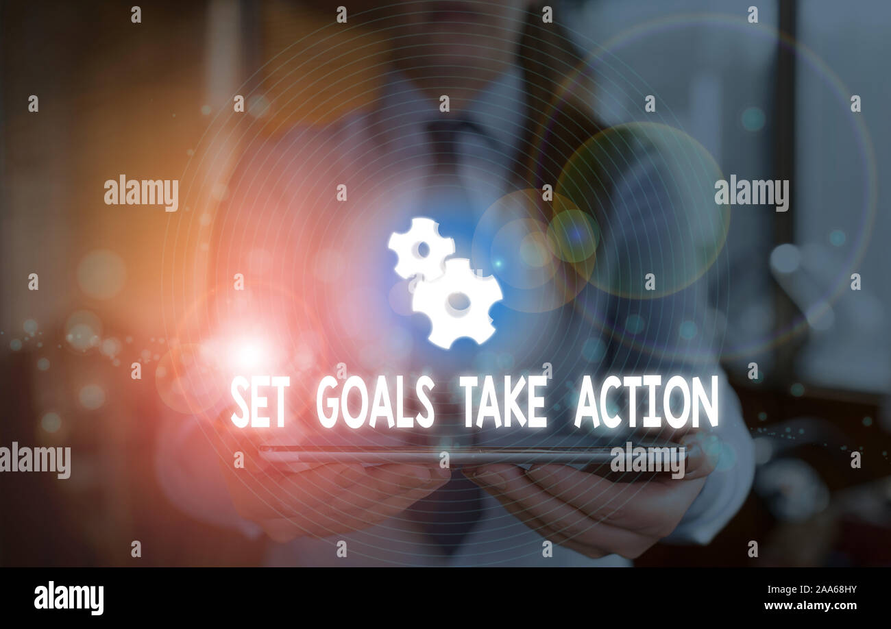 Word writing text Set Goals Take Action. Business photo showcasing Act on a specific and clearly laid out plans Stock Photo