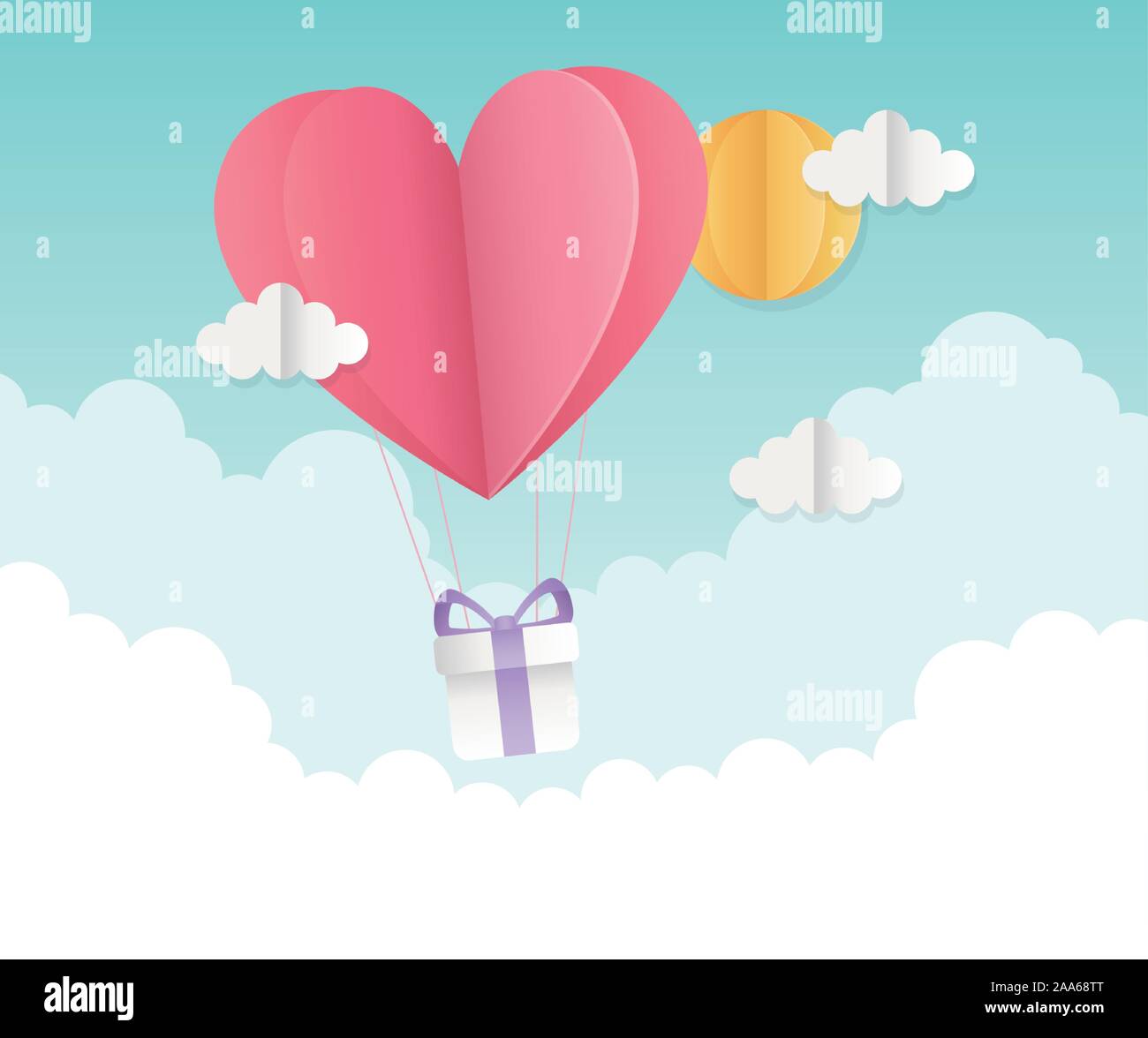 happy valentines day origami heart balloons gift sky sun vector ...