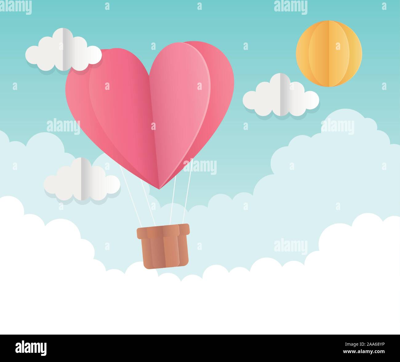 happy valentines day origami heart hot air balloon sun sky vector ...