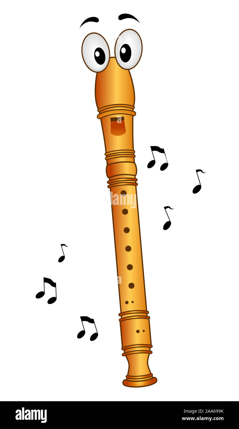 Illustration of a Recorder Mascot with Music Notes Around Stock Photo