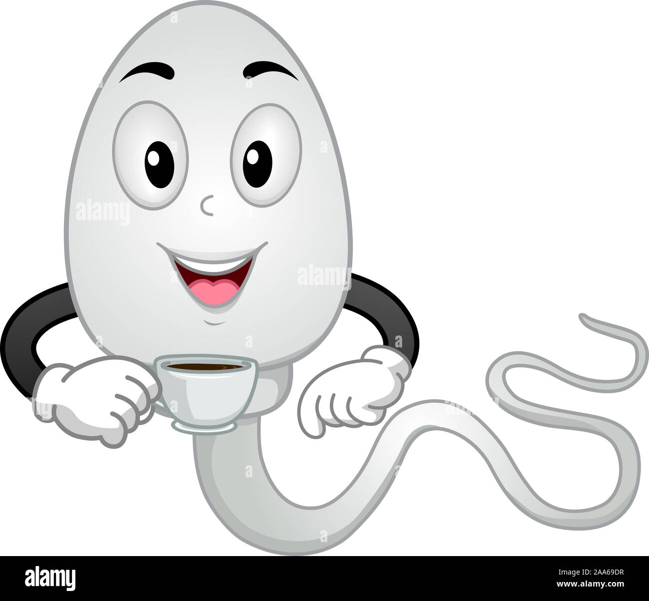 Illustration of a Sperm Holding and Drinking a Cup of Coffee Stock
