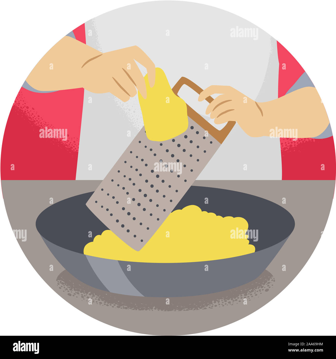 Illustration of a Hand Holding a Cheese Grater and Grating Cheese