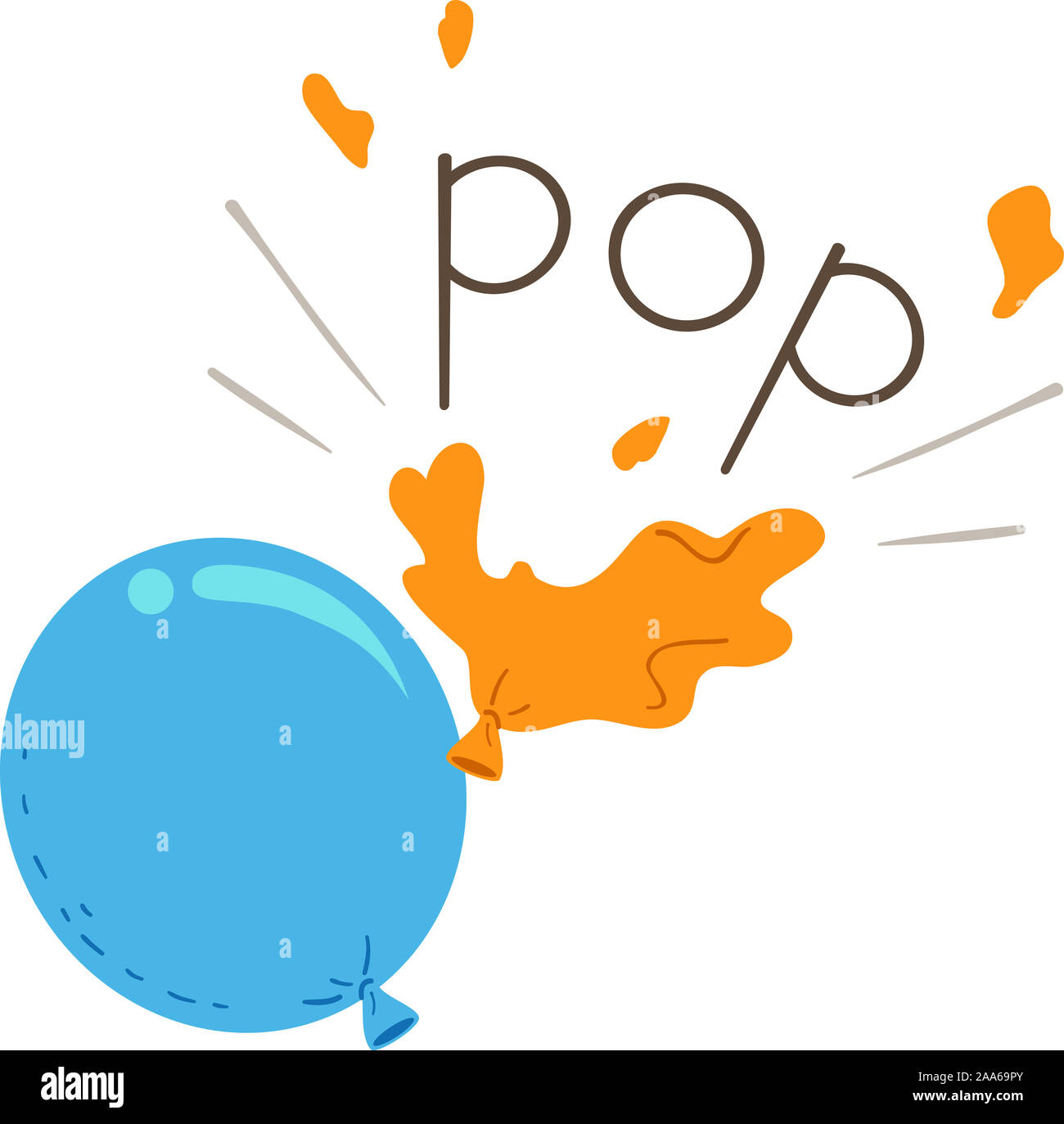 Illustration of Pop Sound from a Popped Balloon and a Blue Balloon.  Learning Onomatopoeia Stock Photo - Alamy