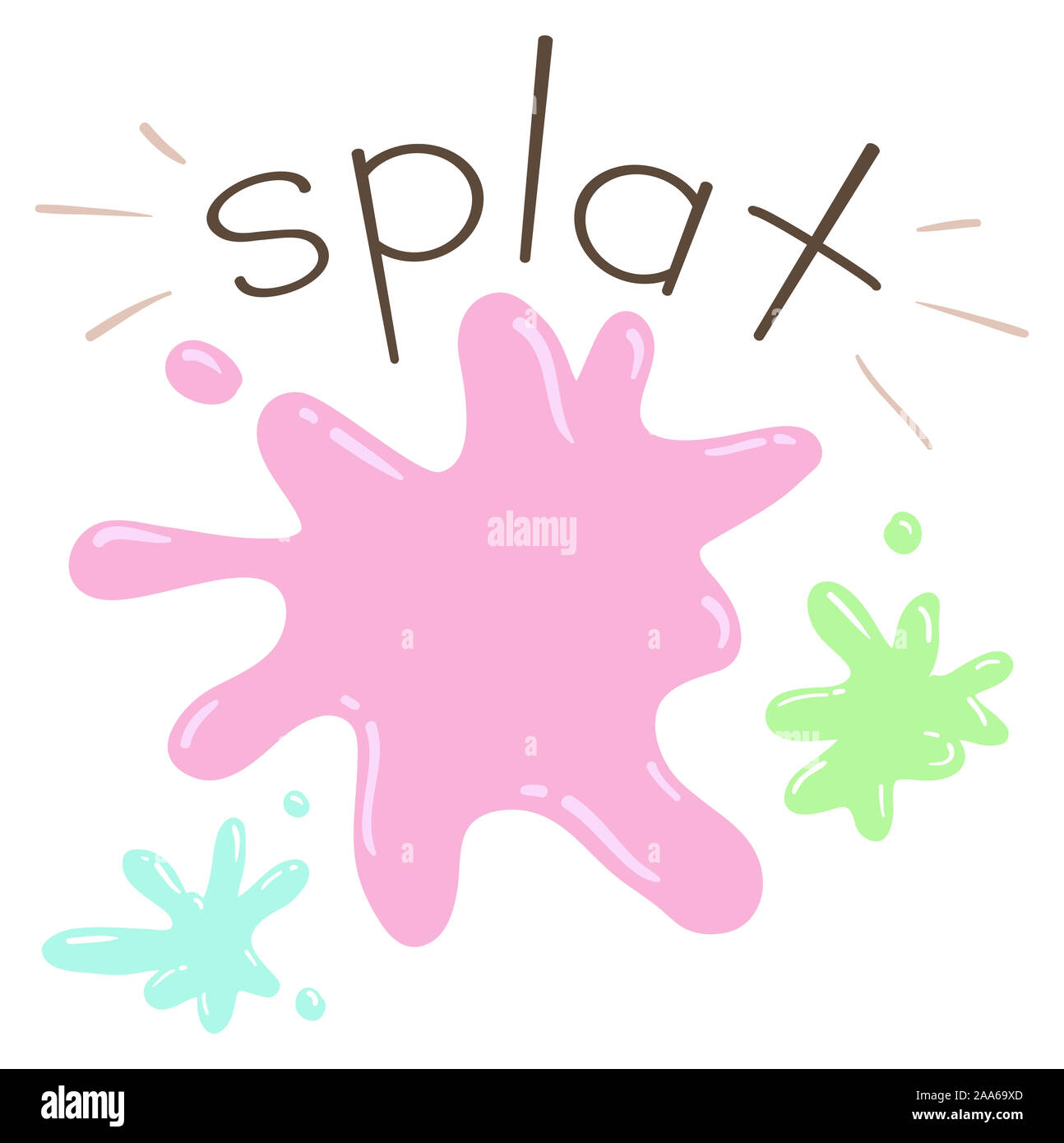 Illustration of Splat Sound and Paint Splats. Learning Onomatopoeia Stock Photo