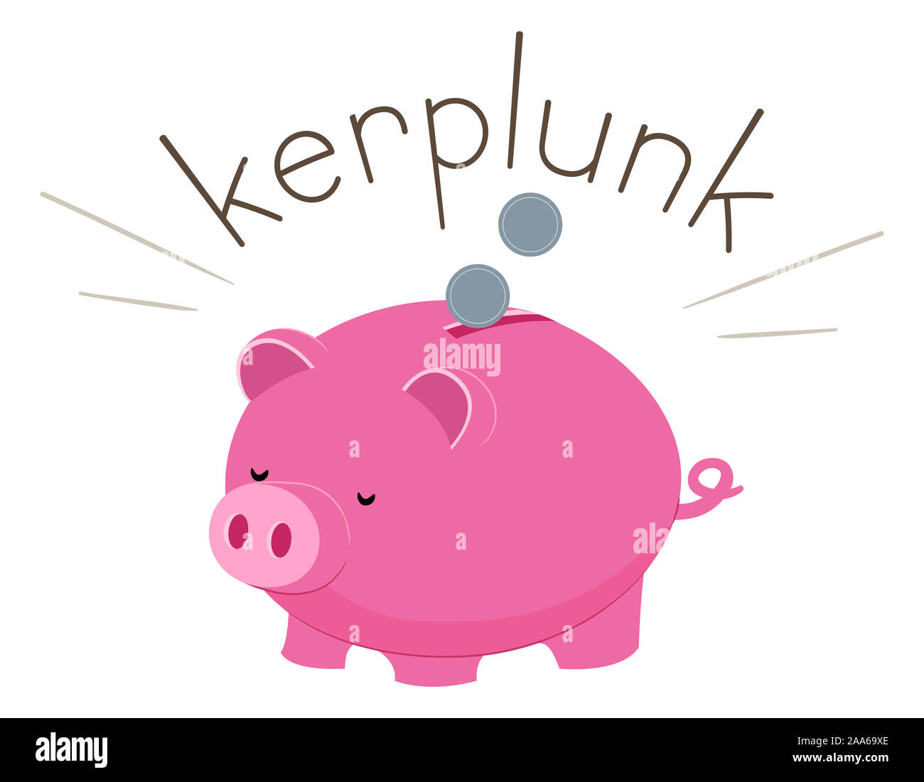 Illustration of Kerplunk Sound and Coins Going Inside a Piggy Bank