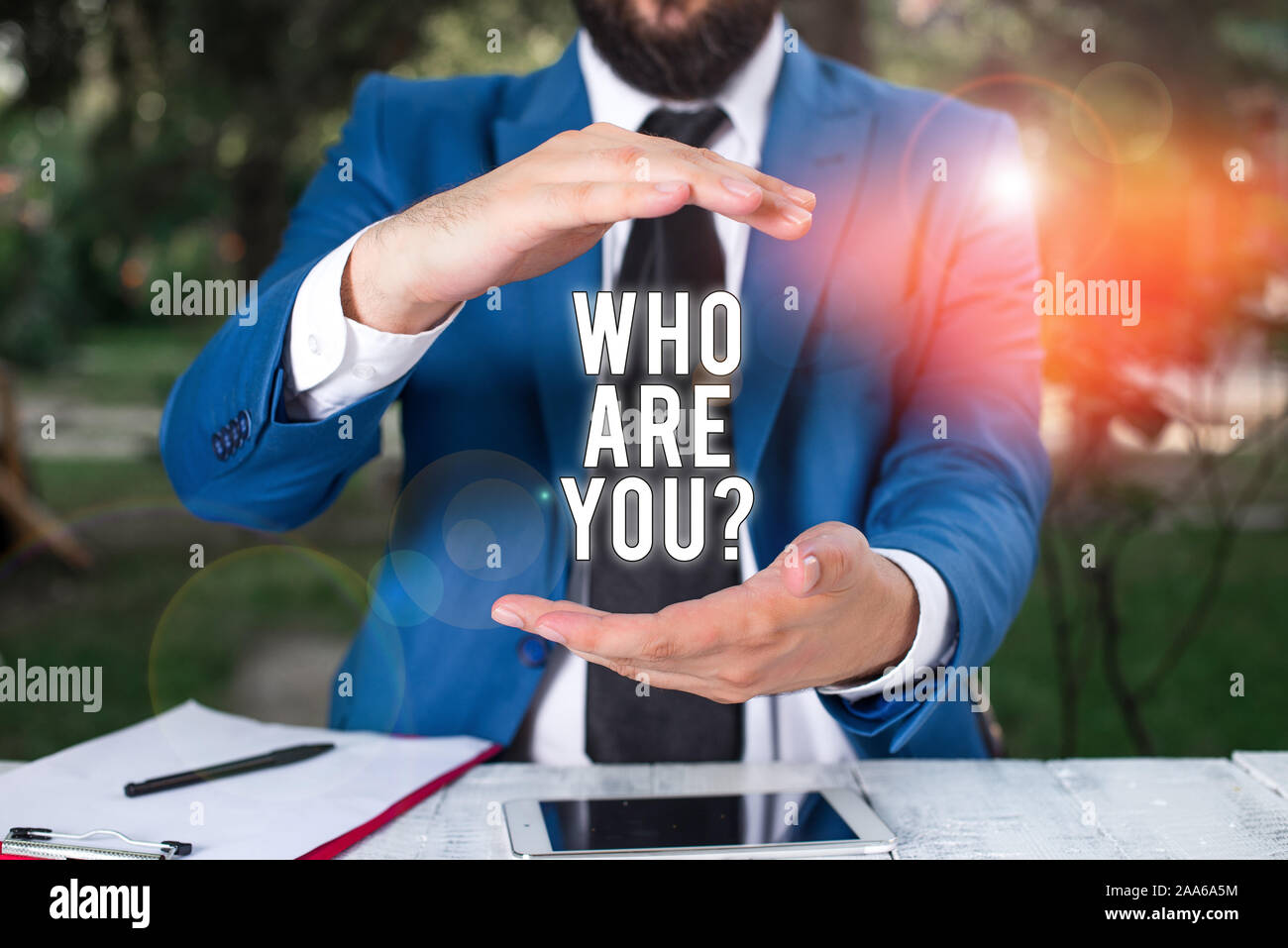 Conceptual hand writing showing Who Are You Question. Concept meaning