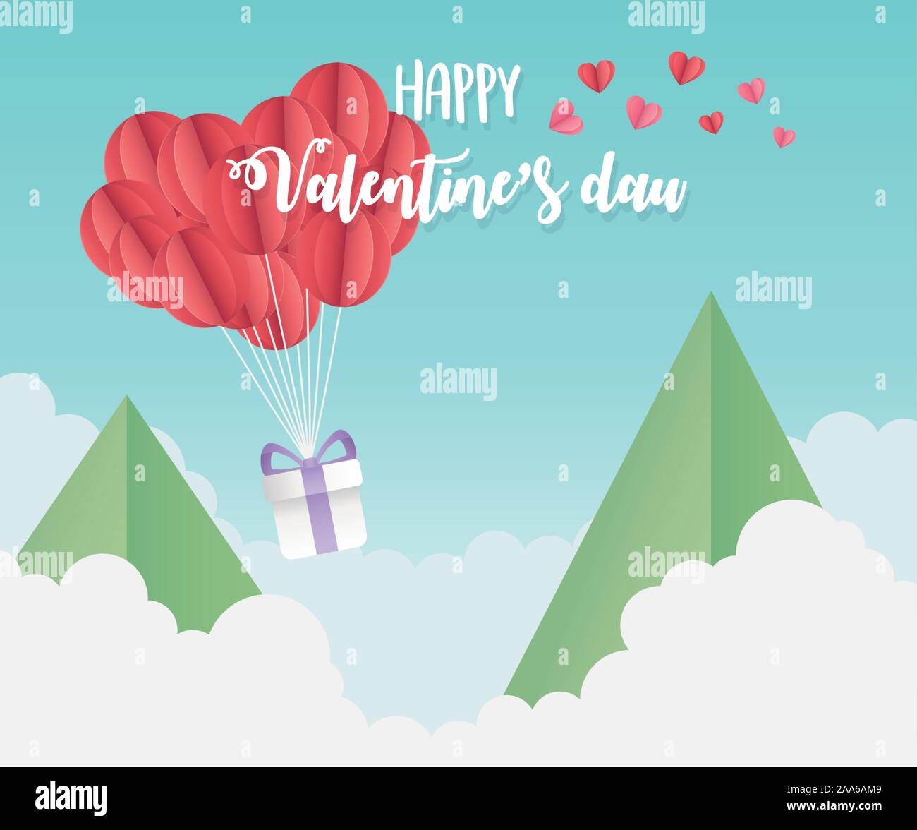happy valentines day origami paper balloons hearts mountains sky vector ...