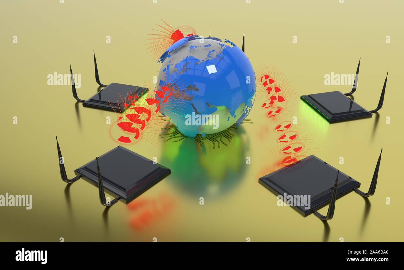 Modem connection concept in the world, 3d render Stock Photo Alamy