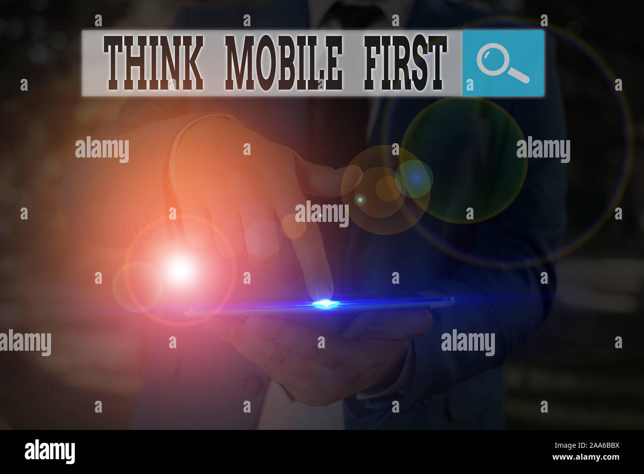 Text sign showing Think Mobile First. Business photo text Easy Handheld ...