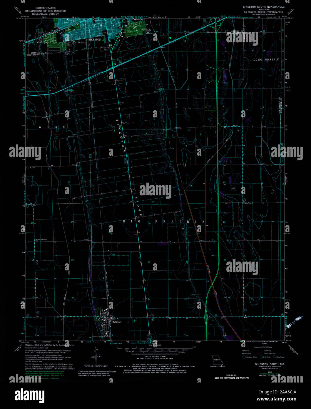 USGS TOPO Map Missouri MO Sikeston South 324144 1963 24000 Inverted