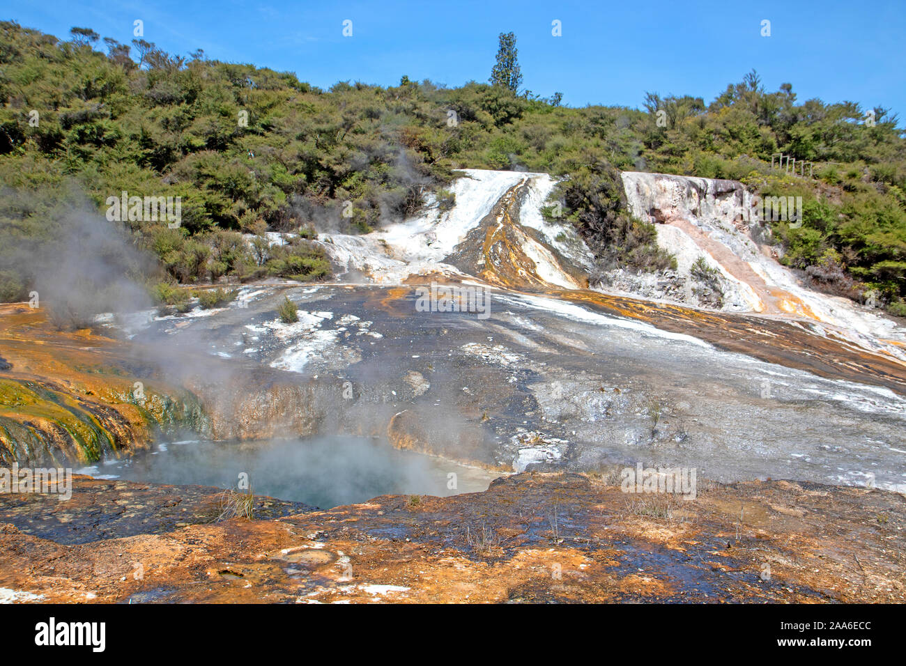 Colourful silica terraces at Orakei Korako Stock Photo