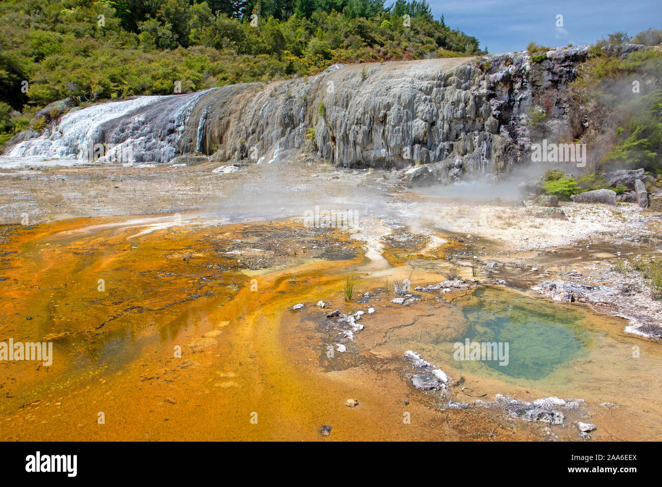 Colourful silica terraces at Orakei Korako Stock Photo