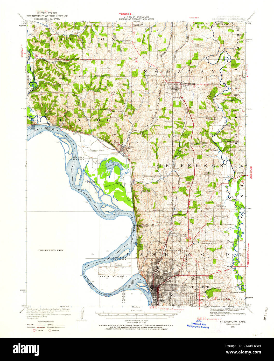 Usgs Topo Maps Missouri Usgs Topo Map Missouri Mo St Joseph 325252 1924 62500 Restoration Stock  Photo - Alamy