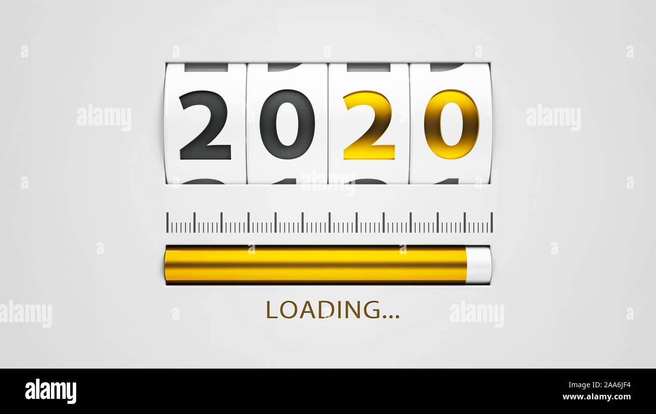 Design component of a counter dial that is showing loading new year 2020, three-dimensional rendering, 3D illustration Stock Photo