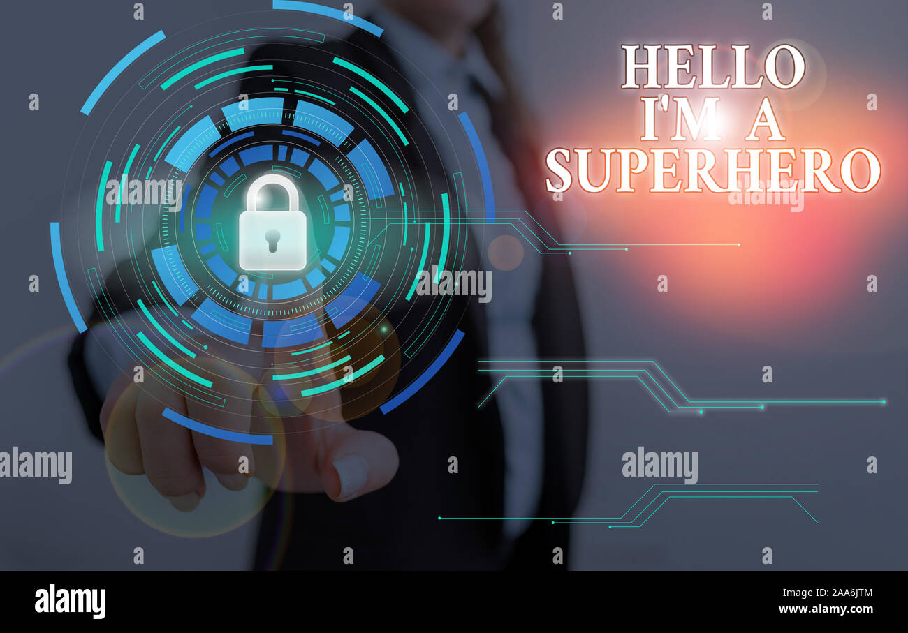 Superhero Hello Word writing text Hello I M A Superhero. Business photo showcasing ...