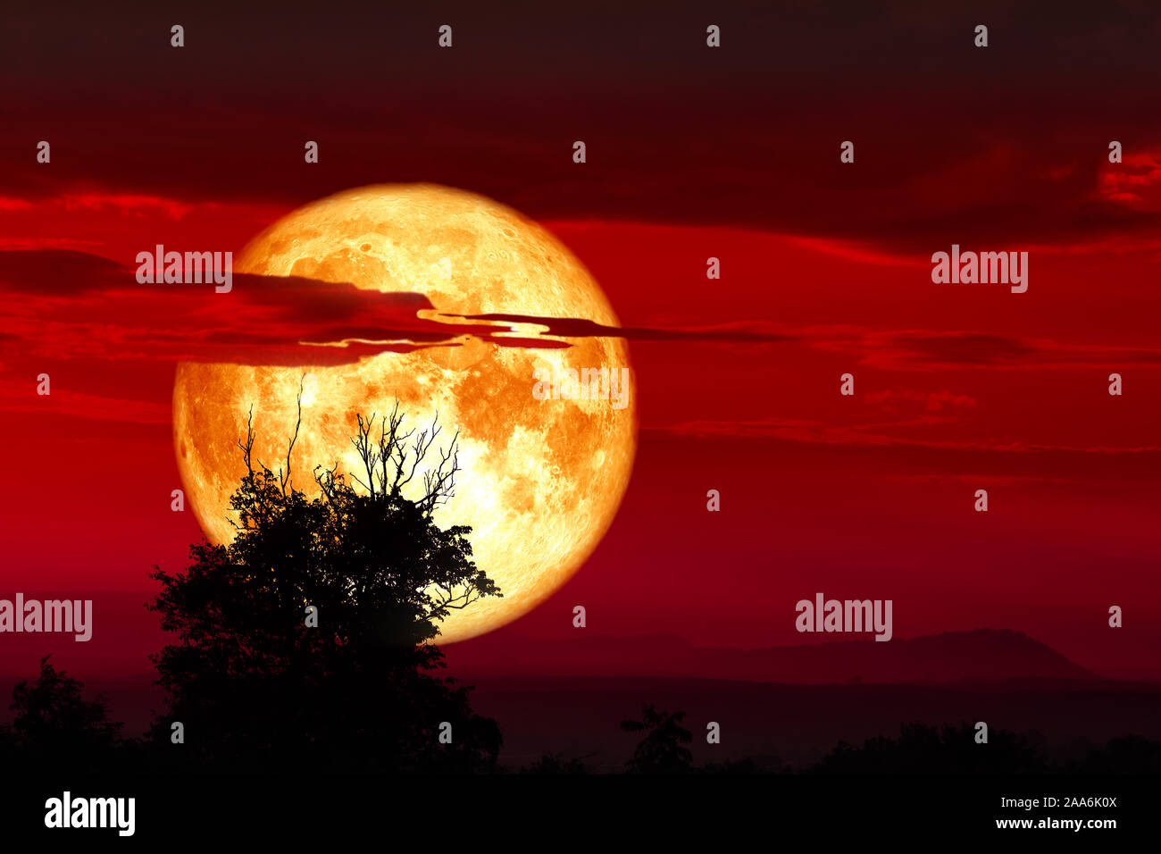 blood moon on night red sky back silhouette mountain, Elements of this image furnished by NASA Stock Photo